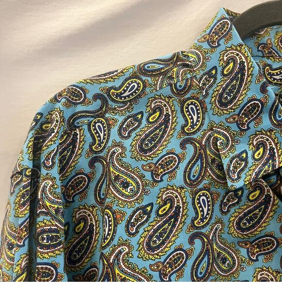 Alan Flusser Blue Paisley Shirt Mens Large Button Down Retro Elegant Futuristic - Picture 2 of 7